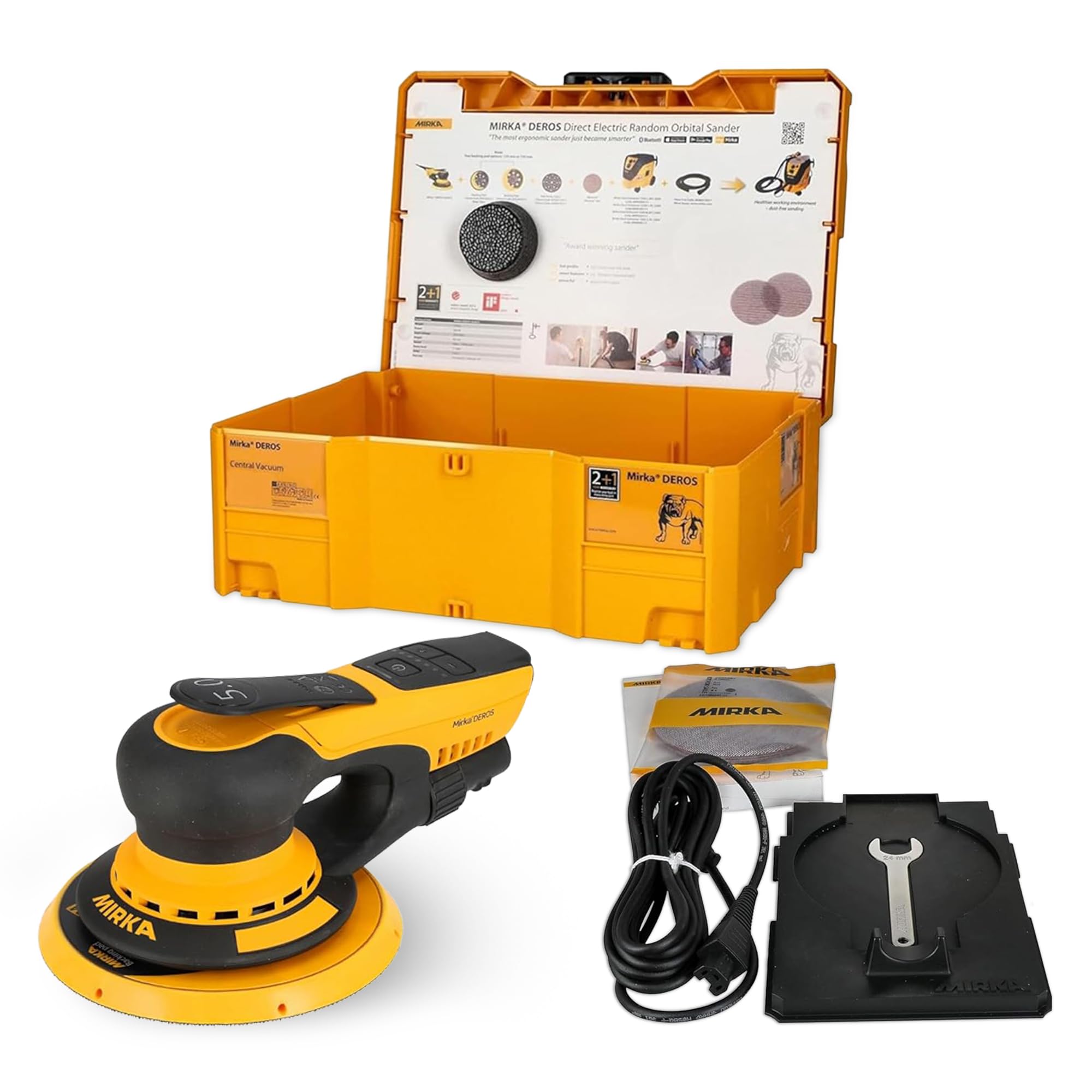 Mirka DEROS II - Levigatrice orbitale a disco 650X da 15,2 cm con custodia