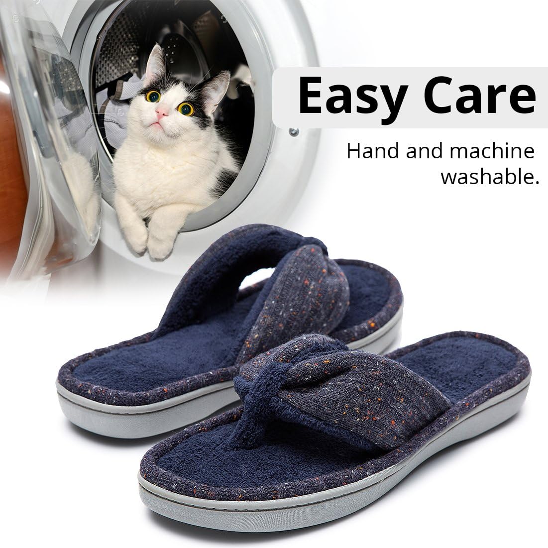 Women's Soft & Comfy Knitted Plush Fleece Lining Memory Foam Spa Thong Flip Flops House Slippers