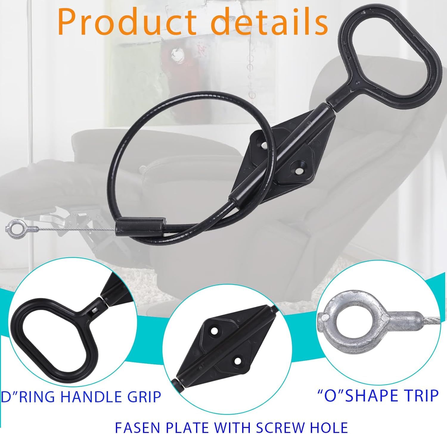 (2 Pieces) Recliner Sofa Release Cable Puller Replacement, Compatible Lazy Boy D-Ring Parachute Recliner Release Cable Puller, 22 Inch Recliner Handle with Cable Recliner Sofa Repair Parts