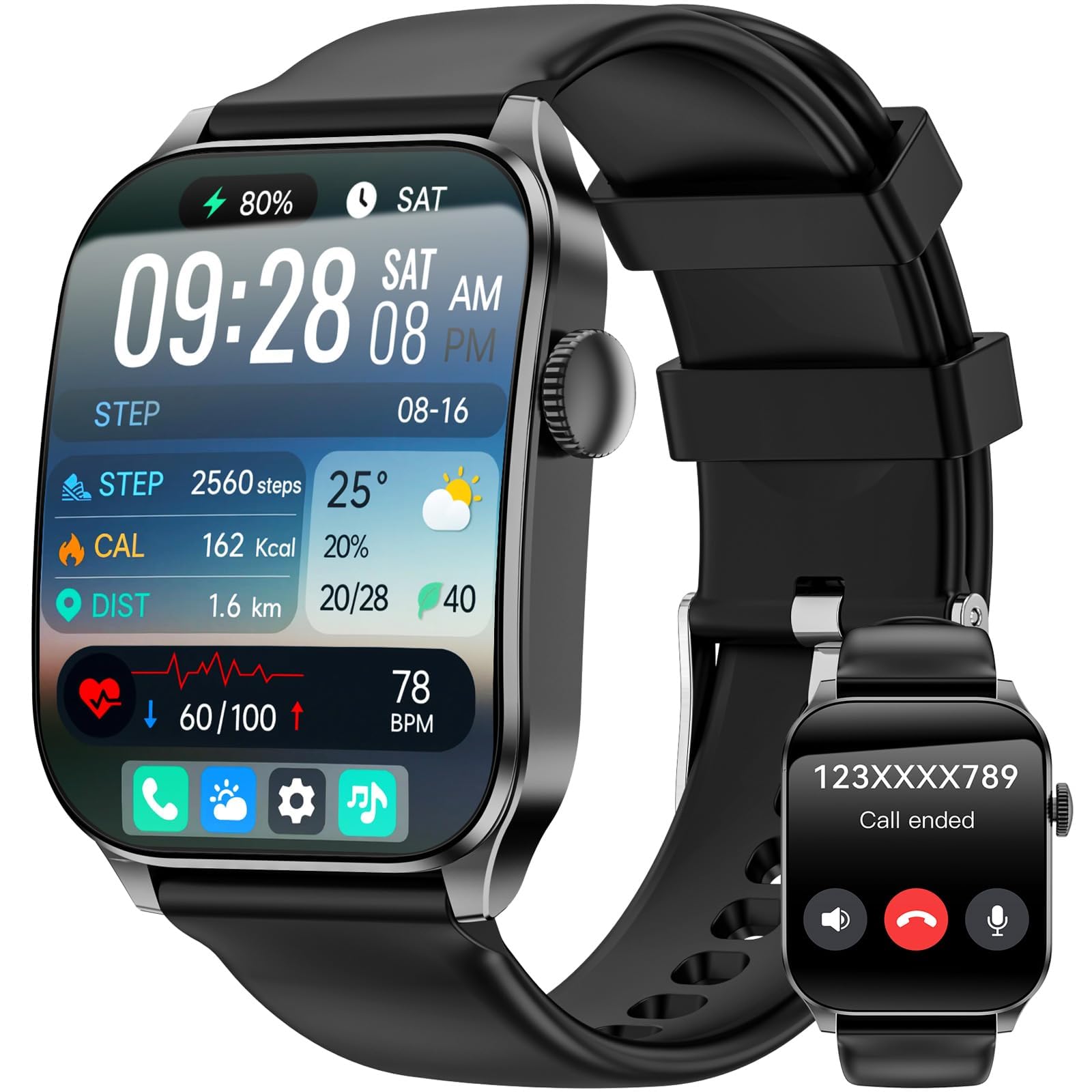 Smartwatch Uomo Donna, 1,91"Schermo Curvo HD Orologio, Chiamate Bluetooth, Sportwatch con 100+ Modalità Sportive, Cardiofrequenzimetro/Monitoraggio sonno/Contapassi, Impermeabile IP67 con Android IOS