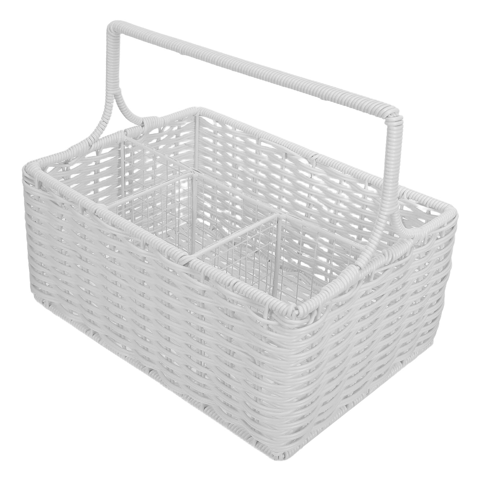 VALICLUD Cesta Tejida de Color Claro con Asa y Divisiones para Cubiertos | Plástico E Hierro, Forma Rectangular, Diseño con Varios Compartimentos, Cocina y Comedor