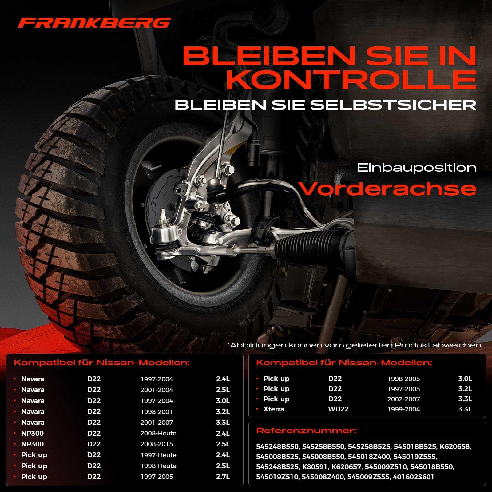 Frankberg 4 wahacze osi przedniej 545009Z510 | Pasuje do: Navara D22 / rama pokładowa / rama Xterra WD22, NP300 Pick-up D22, Pickup D22, Navara D22