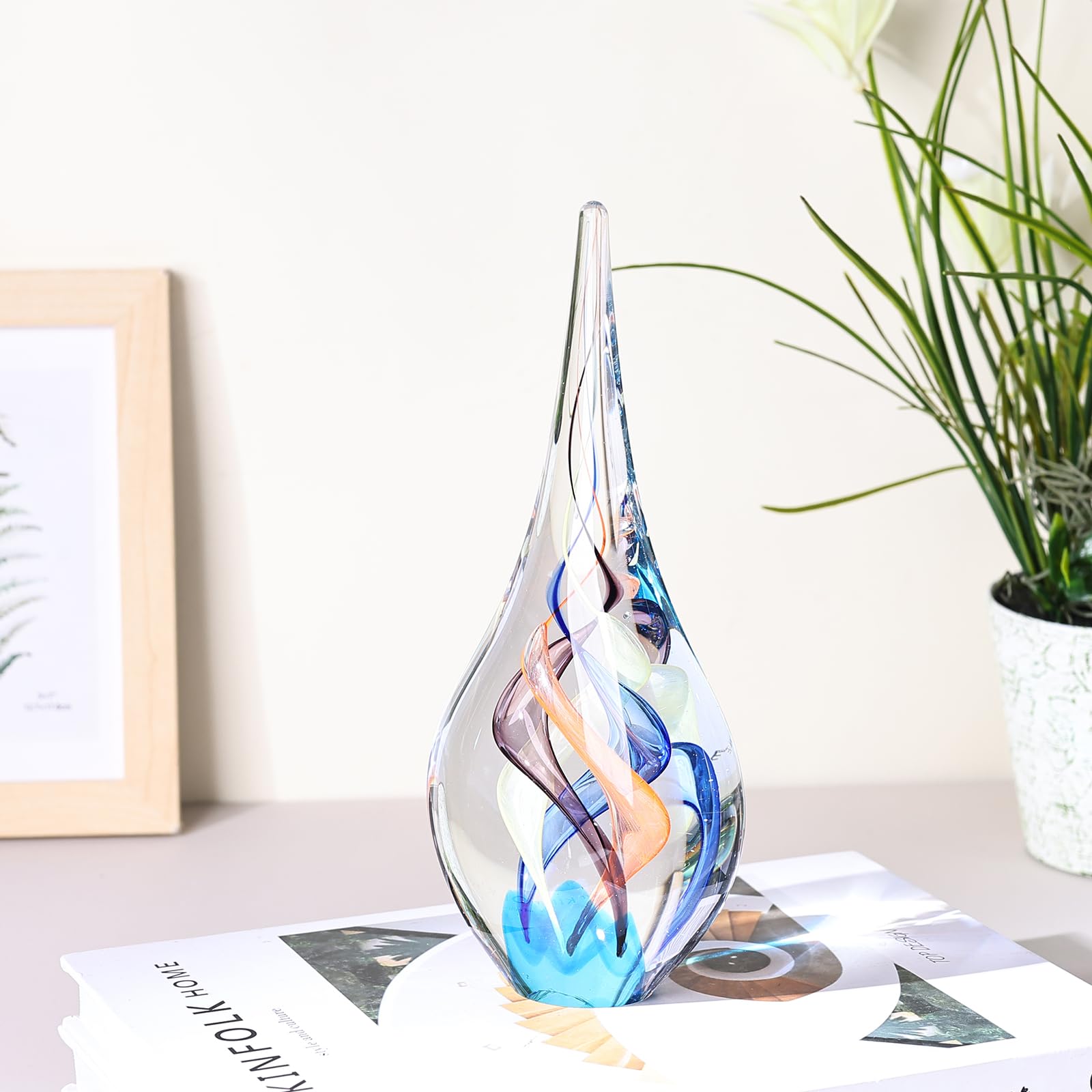 Mundgeblasene Glasskulptur, einzigartige Dekoration im mediterranen Stil, Glasfigur mit kristallähnlichem Finish, dekorative Briefbeschwerer für Bürotisch, Wohnzimmer, Schlafzimmer, Schränke (Rot
