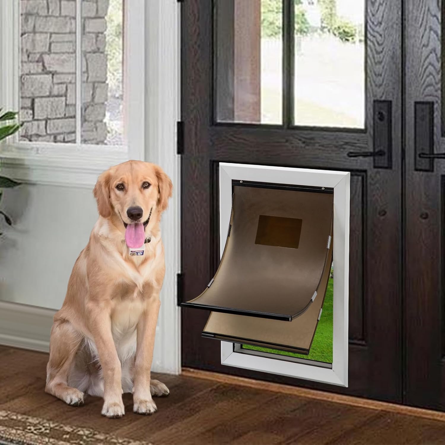 Aluminum Pet Door, Durable Dog Door for Dog and Pets, Doggie Door with Double Automatic Closing Magnetic Flaps 11" x 16", Suitable for Interior and Exterior Doors, Screen and Wall, Large