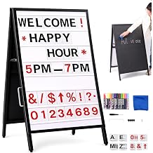 Japard 24"x36" Changeable Message Sign Board Sidewalk Sign with 300 Letters, Standard Portable BigBoss & Letter Kit for Outdoor, Business, 8 markers pens, Large Black Standing bord