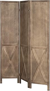MyGift 3-Panel Burnt Wood Barn Door Style Privacy Screen Freestanding Room Divider with Dual-Action Hinges