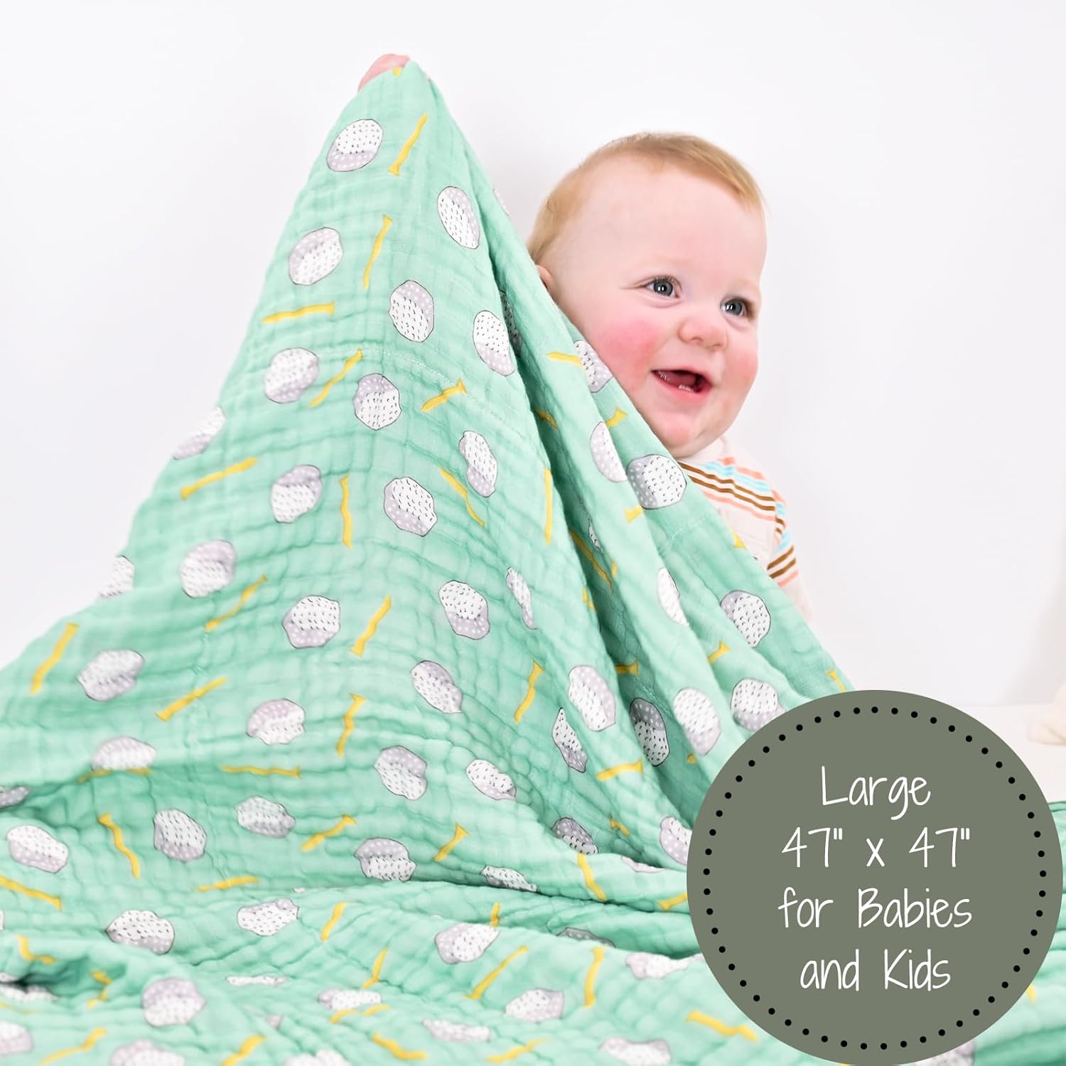 LollyBanks Muslin Baby Blanket 100% Organic Cotton, Muslin Quilt Lightweight, Toddler Blanket for Boys and Girls, 6 Layers Baby Blankets 47"x 47", Soft Nursery Receiving Blankets (Golf Print) - Image 4