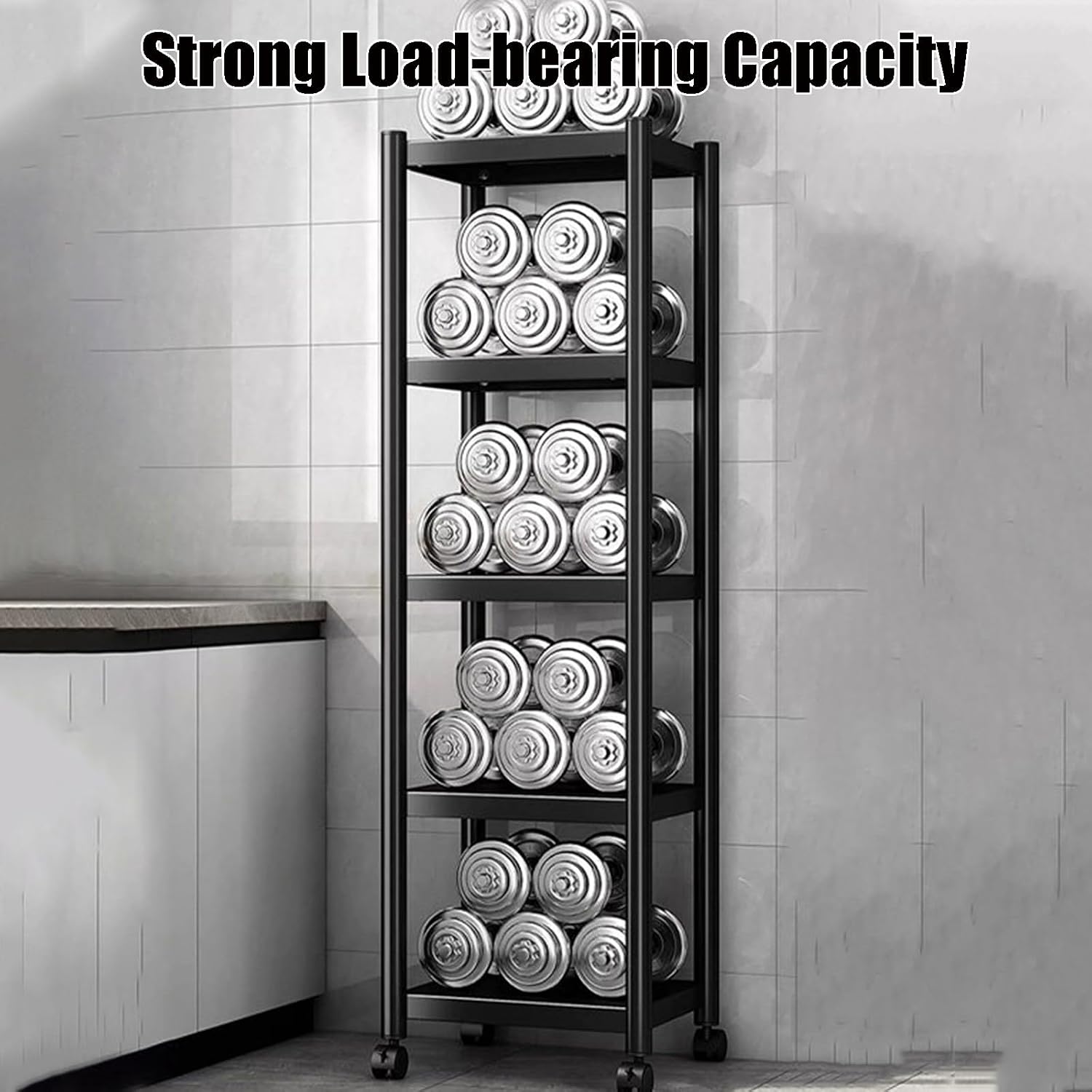 Slim Kitchen Microwave Stand Cart for Small Spaces, Metal Carbon Steel Shelving Unit, 3/4/5-Tier Rolling Storage Shelf Organizer for Pantry, Restaurant(H123cm)