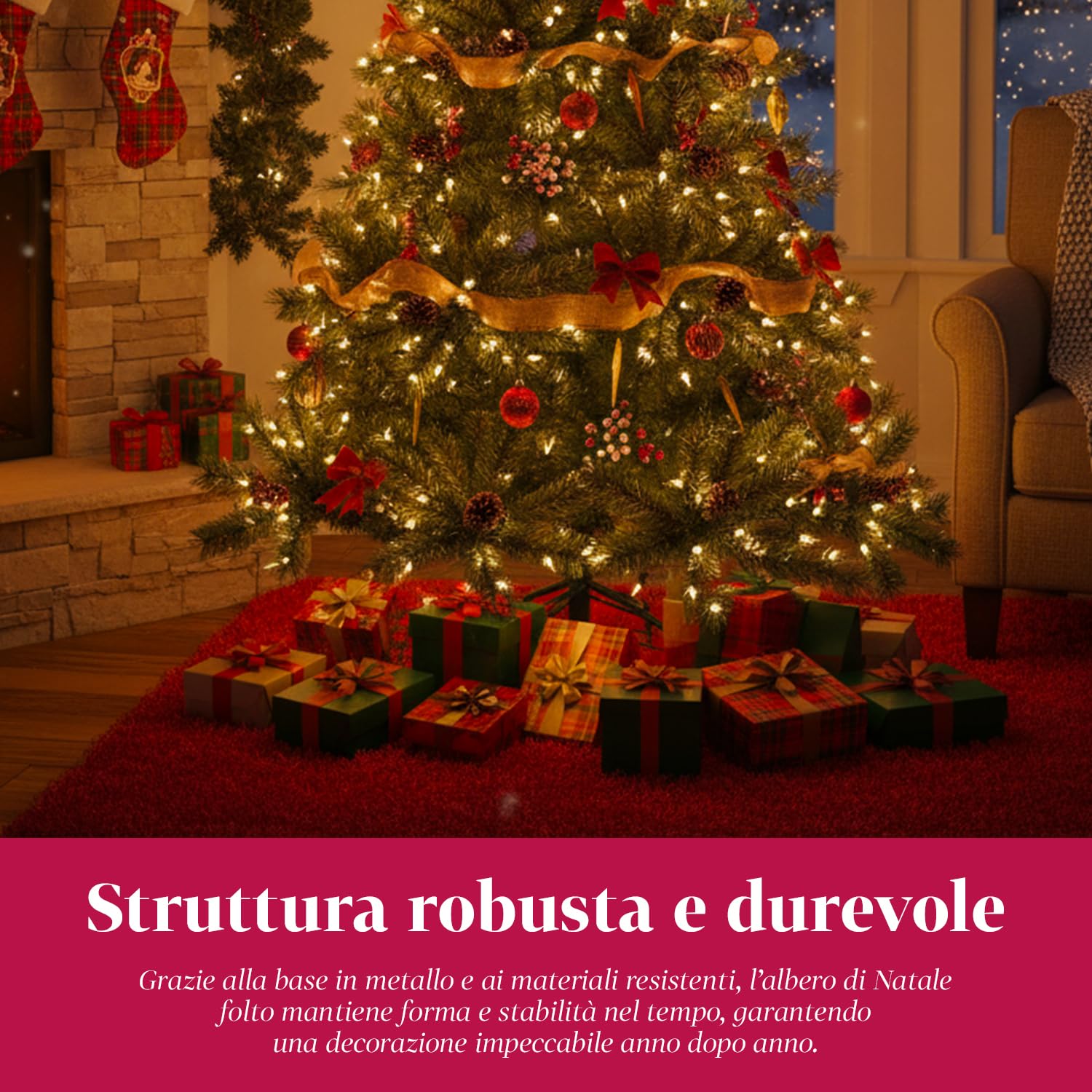 Albero di Natale Artificiale con Pigne da 150 cm con 438 rami. Perfetto per Interni, Pronto per Essere Decorato con Luci e Ornamenti Natalizi con Base in Metallo e Innesto Facile Ø 70 cm