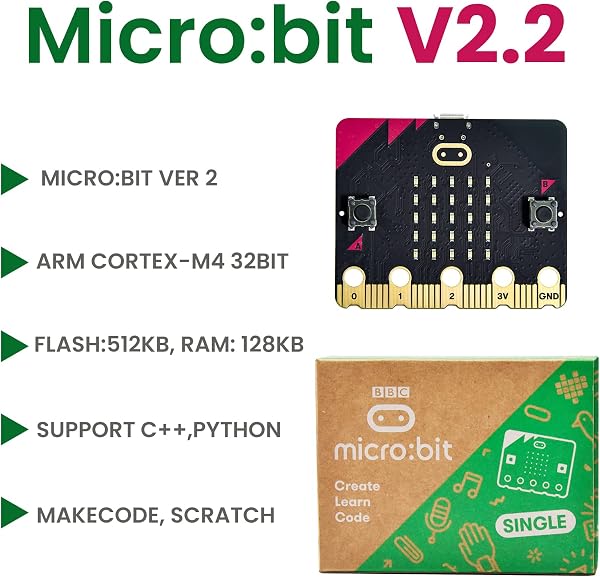 KEYESTUDIO Kit de Inicio básico para BBC Micro bit V2.2, programación gráfica, brújula Bluetooth integrada, detección de Movimiento, codificación de Pantalla LED para Adolescentes - 2