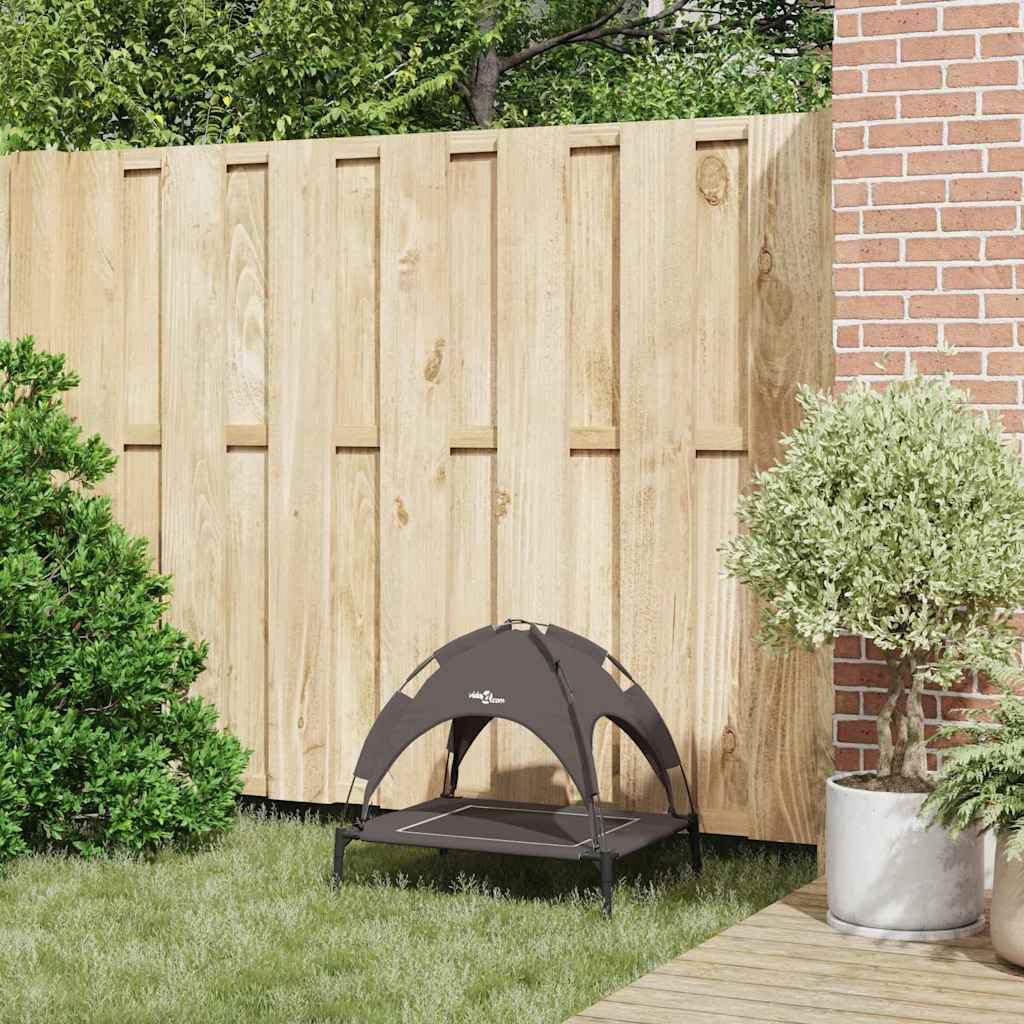 Brązowe podwyższone legowisko dla psa 63x49,5x60 cm Stal ze zdejmowaną markizą, komfort na zewnątrz i wewnątrz, solidna rama i wytrzymała powierzchnia poliestrowa