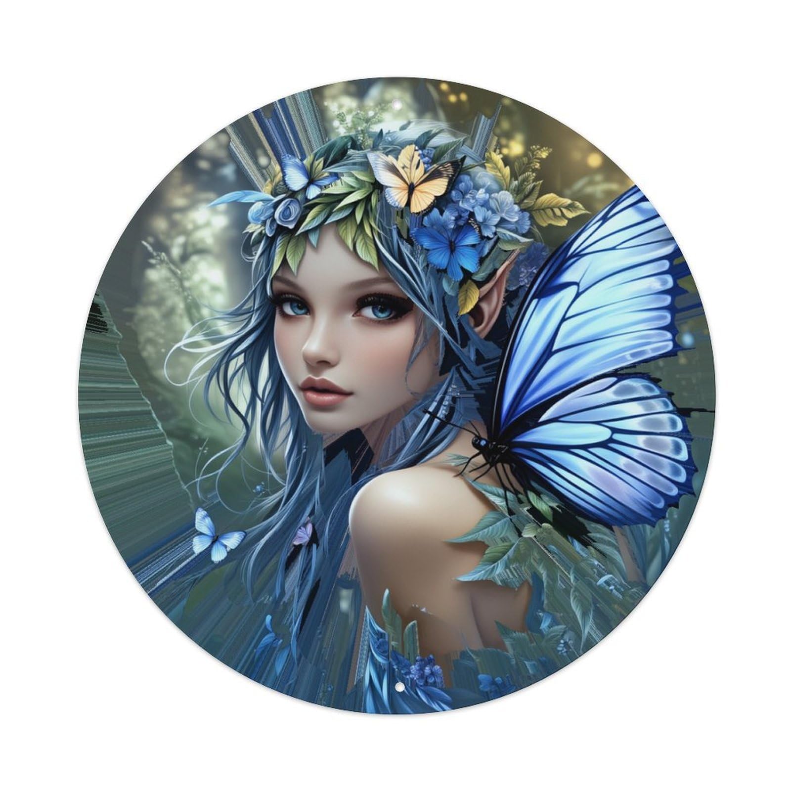 Floral Butterfly Wings Fairy Forest Round Tin Sign Retro Metal Sign for Cafe Bar Pub Home Game Room Gym Club Wall Decoration Vintage Metal Poster 8x8 Inch