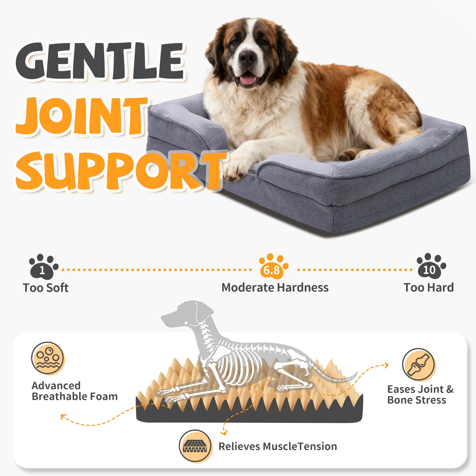 Makigued Orthopedic Dog Bed for Large Dogs Egg Crate Foam Pet Sofa with Waterproof Liner, Removable Washable Cover, Nonslip Bottom, Cozy Couch for Large Dogs 41.7 x 31.5X 6.7Inch, Grey - image 2