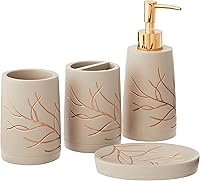 Vista 33 de Sweet Home Collection - Juego de accesorios de baño, colección única, diseños hermosos y decorativos para decoración de baño, soporte para cepillo
