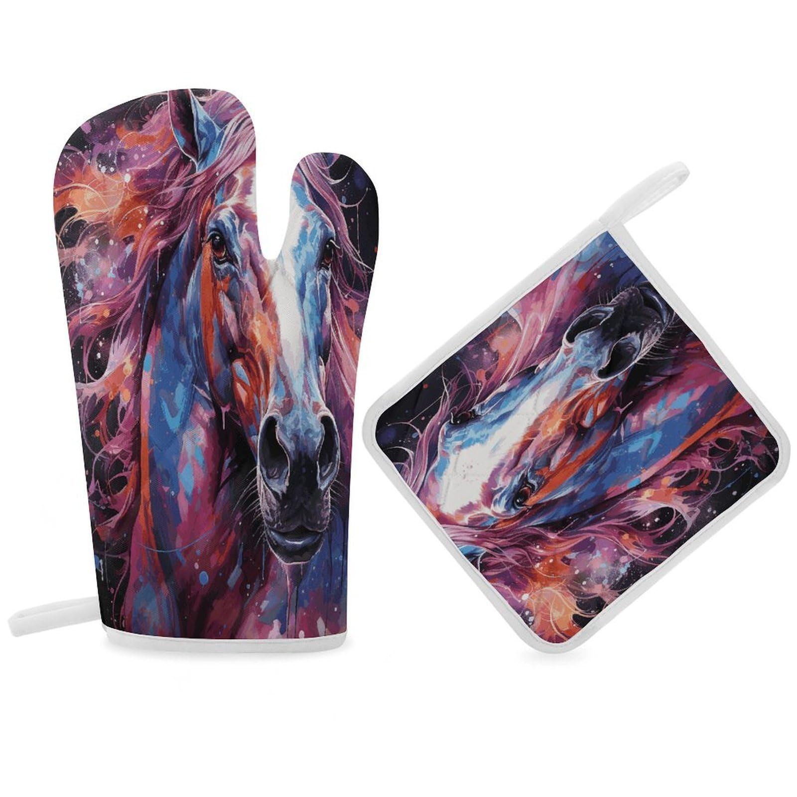 Fodpand Women's Style Dreamy Horse Oven Mitts And Pot Holders Sets,Oven Gloves For Kitchen Oven Mitts And Potholders For Baking Cooking Grilling Apartment Essentials