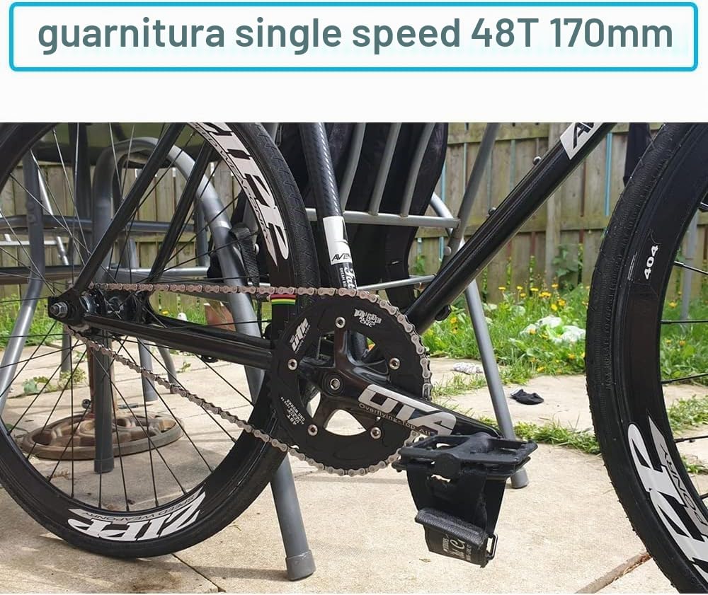 BESNIN Guarnitura per bici a velocità singola, 170 mm, 48 denti, BCD, guarnitura quadrata per bicicletta, colore nero