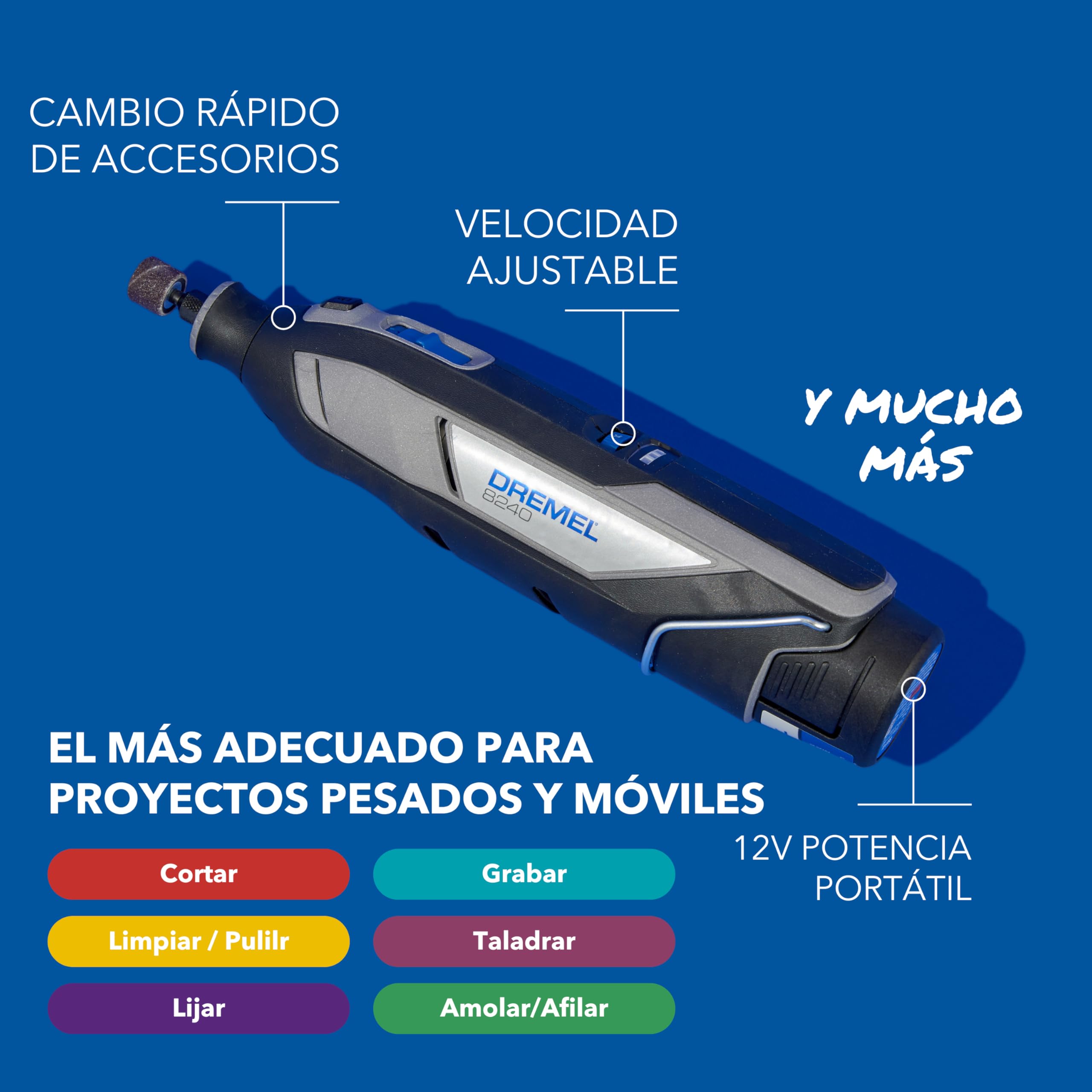 Dremel 8240 Multiherramienta Inalámbrica 12V con Batería de 2Ah, 5 Complementos, 1 Maletín Platinum BOX, 65 Accesorios para Cortar, Grabar, Lijar, Pulir, Afilar y Perforar