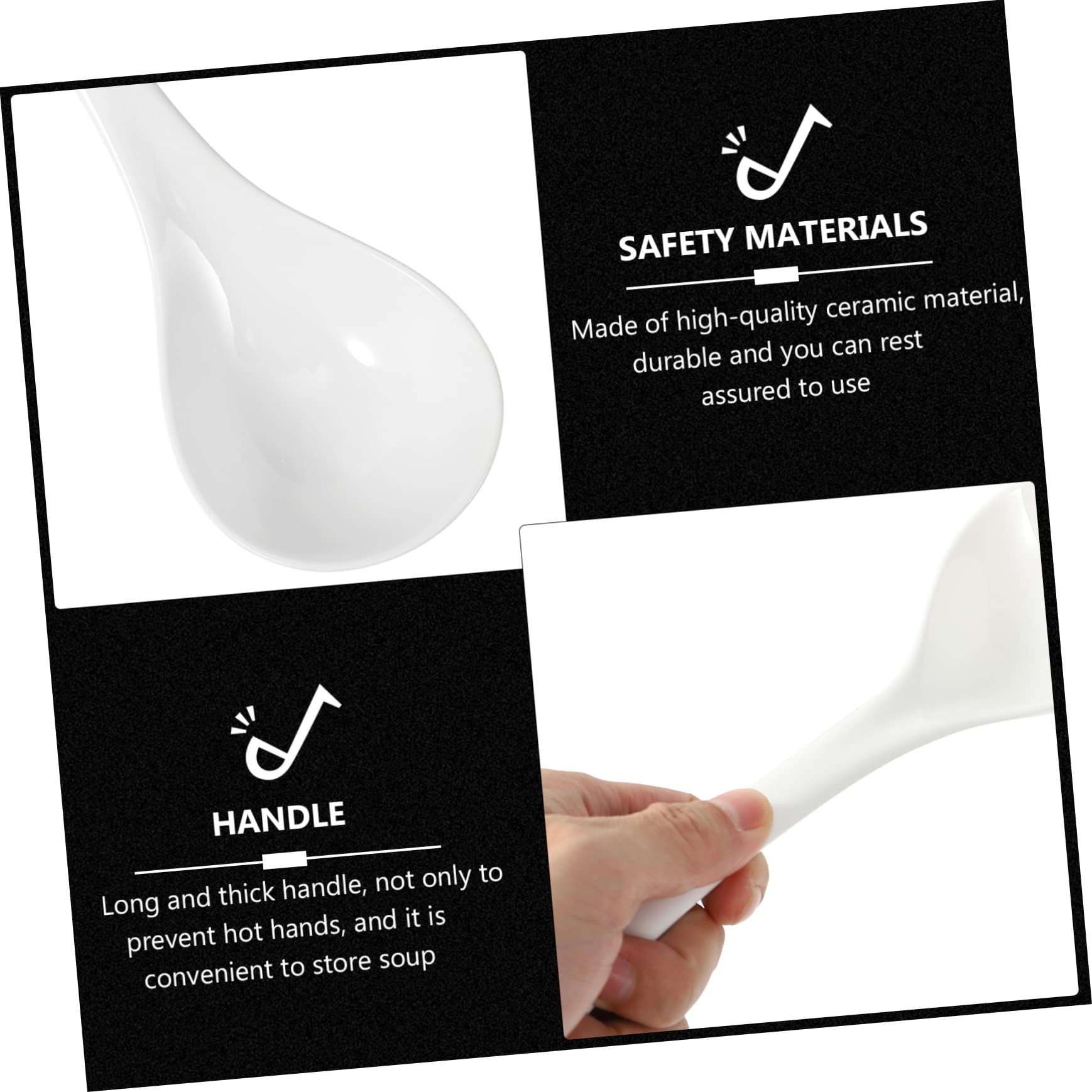 MAGICLULU Juego de Cucharas de Sopa de Porcelana Cucharas Grandes de Cerámica para Cocinar Mangos