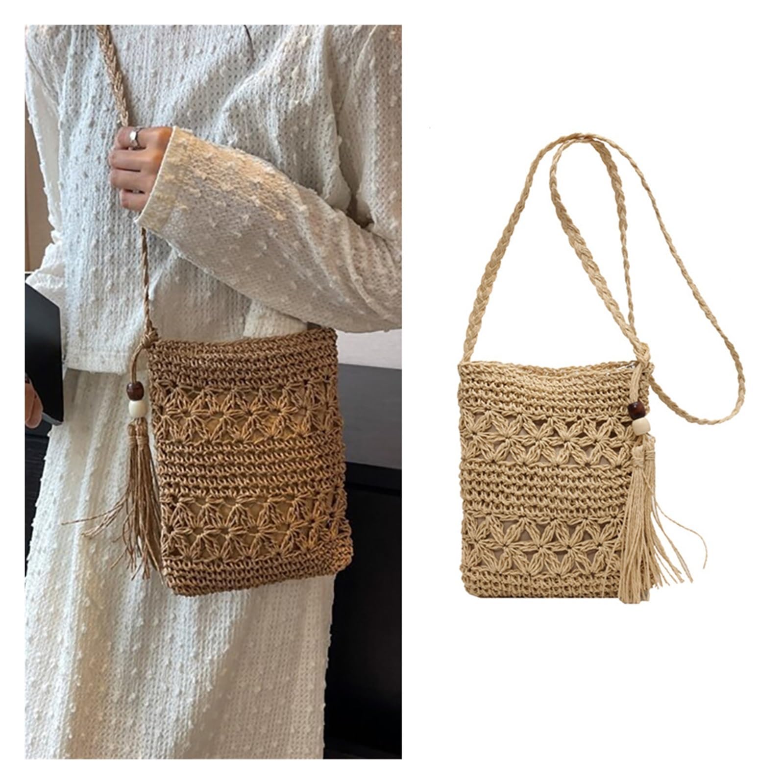 Bolso bandolera de crochet paja