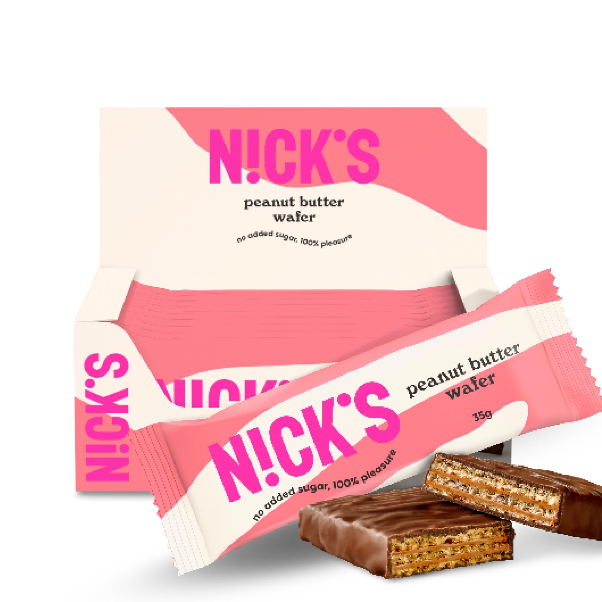NICKS Riegel Peanut Butter Wafer, Low carb Schokolade Waffel Kekse Schokoriegel, 160 Kalorien, Snack bar ohne Zuckerzusatz Glutenfrei Süssigkeiten (9 Kexbar x 35g)