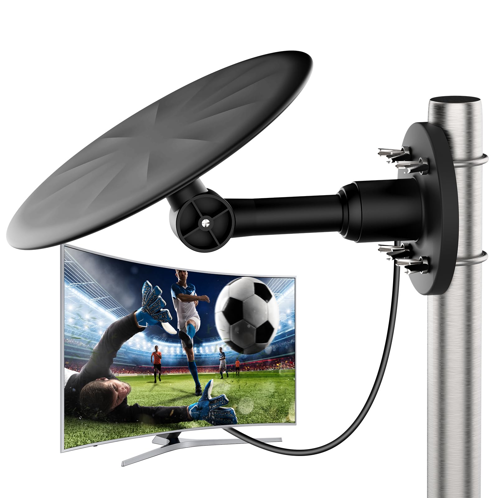 Antena TDT Exterior Potente para Smart TV – Antena TV Exterior HD 4K/1080P con Recepción Estable UHF/VHF de Largo Alcance, Compatible DVB-T2/DVB-T, Cable Coaxial de 10 m,，Black
