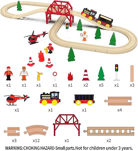 Miniatura 5 de Joy Forest - Juego de 41 pistas de madera con tren eléctrico para niños pequeños y preescolares de 3 años en adelante, motor ferroviario motorizado,