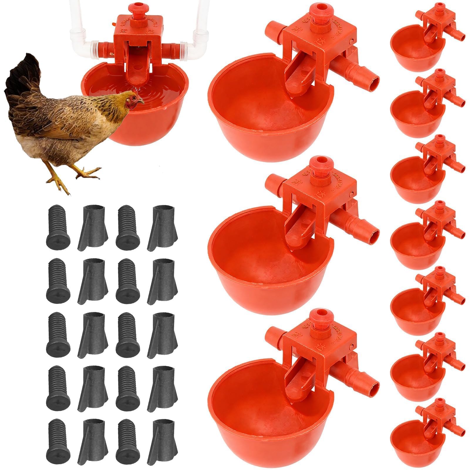 10 Tazze per Abbeveratoio Pollo, Bevitori Automatici in Plastica Mangiatoie Utensili Acqua Potabile, Macchina Bere Pollame Gabbie Abbeveratoio Da 3,5 Pollici Tazza per Uccello Quaglia Piccione Pollo