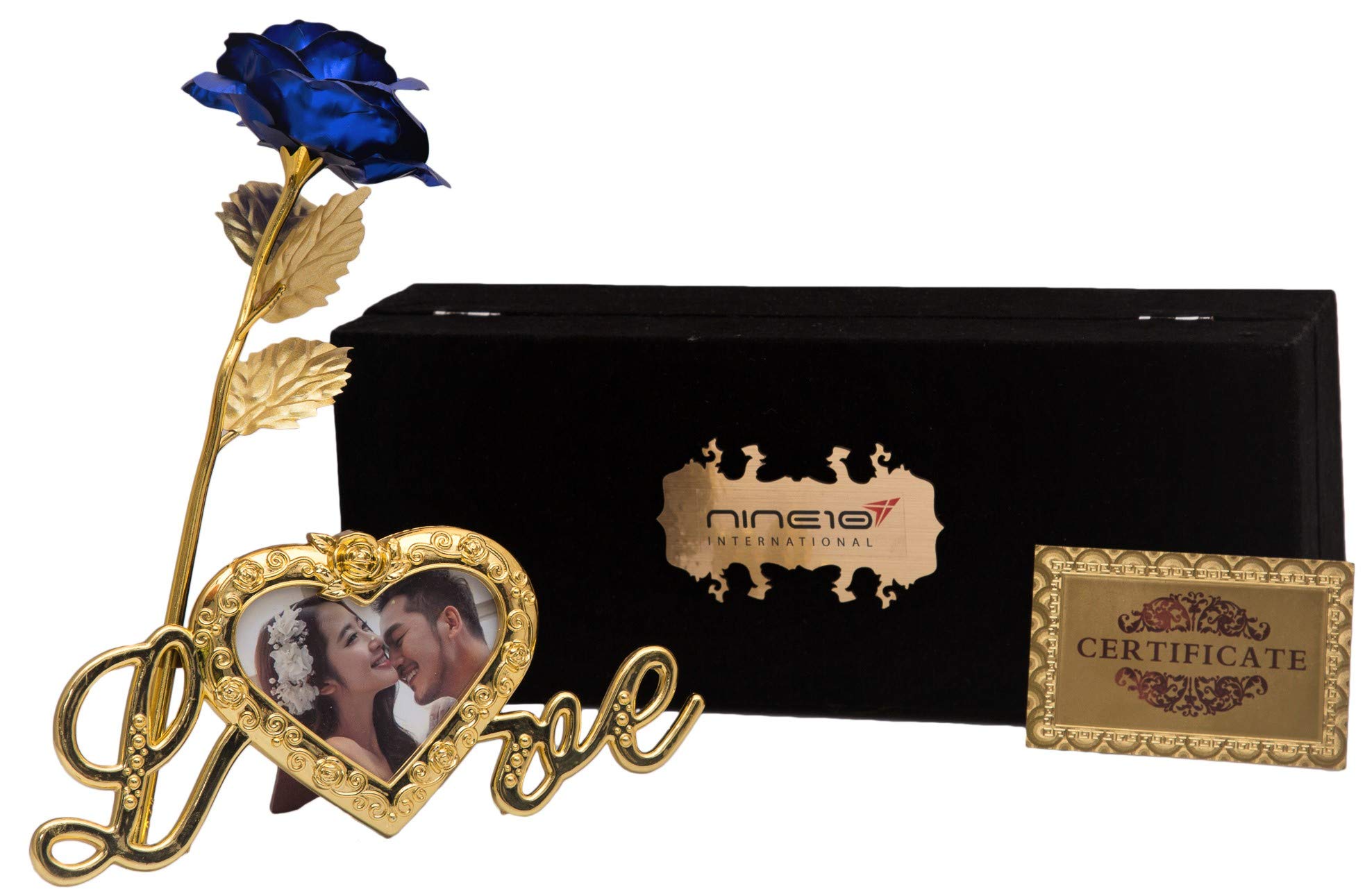 Blue Rose 24K Gold Foil/Gold Plated Rose Box and Heart Shape Photo Frame Stand-image-19