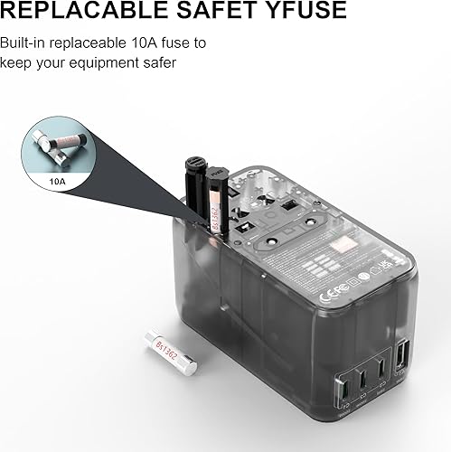 Miniatura 5 de CHIPOFY Adaptador de viaje universal, adaptador de enchufe internacional de 100 W, 3 puertos USB C 1 USB A, convertidor de salida de cargador de