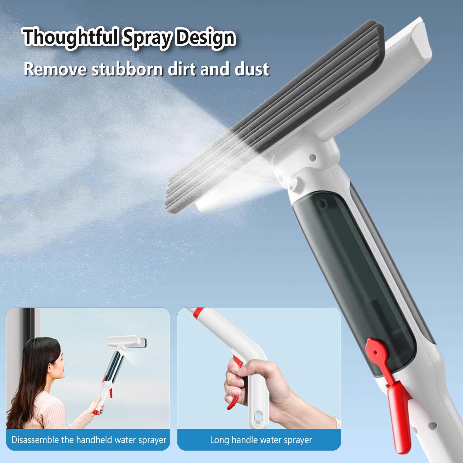 4 en 1 Spray Limpiacristales con Varilla De Extensión, Rasqueta Limpiacristales con Colector De Aguas Residuales Y 5 Paños para Ventanas Altas Interiores/Exteriores