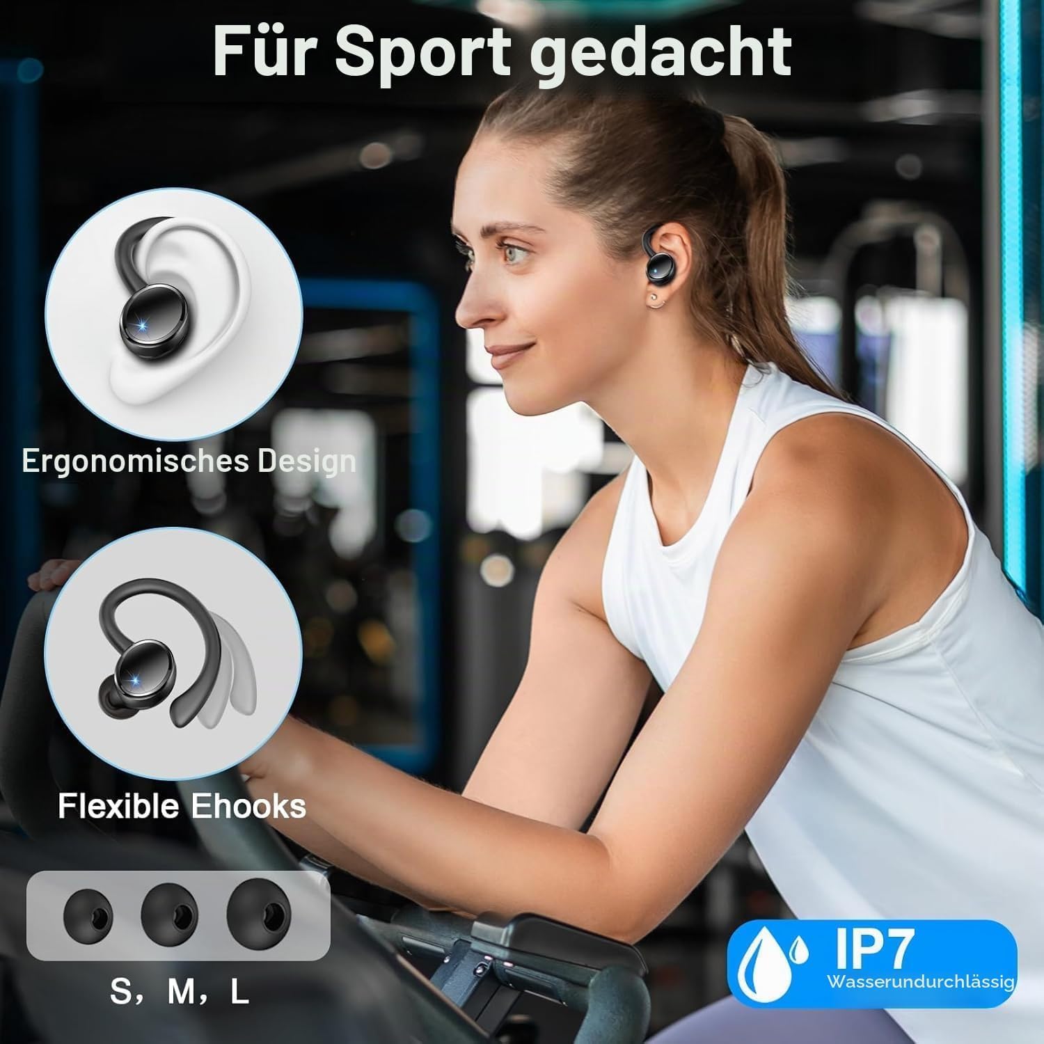 Cuffie Bluetooth sportive, senza fili, Bluetooth 5.4, con 4 ENC Noise Cancelling, indicatore LED, 50 ore di autonomia, impermeabili IP7, auricolari in-ear con stereo HiFi