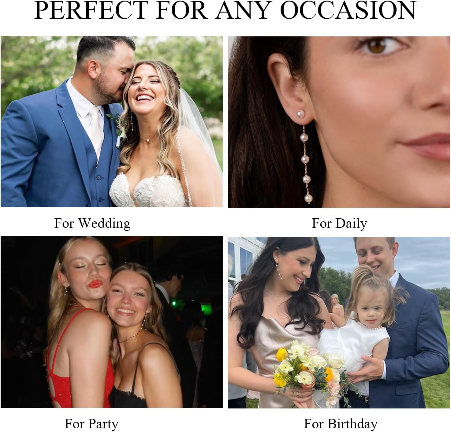 Pearl Earrings,4mm 5mm 6mm Gold/Silver Dangle Earrings for Women White Long Drop Pearl Dangling Earrings Bridal Wedding Dainty Prom Earrings Birthday Gifts Jewelry - Image 5