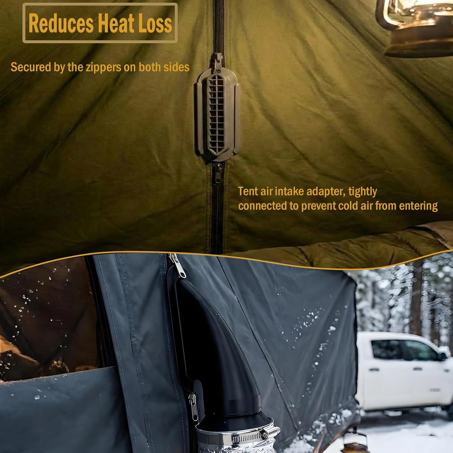 Diesel Heater Tent Adapter (3" to 4" Size),Tent Duct Nozzle and Air Intake Adapter for Diesel Heaters,High Temperature Resistant for Camping, Ice Fishing, Rooftop Tents(with Hose Clamps and Adapters)