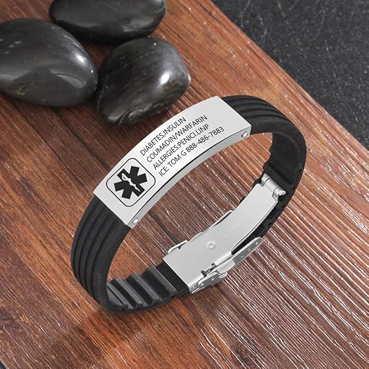 BBXWANG Braccialetto medico regolabile per epilessia, pronto soccorso, in acciaio inox, in silicone, unisex, Acciaio inossidabile