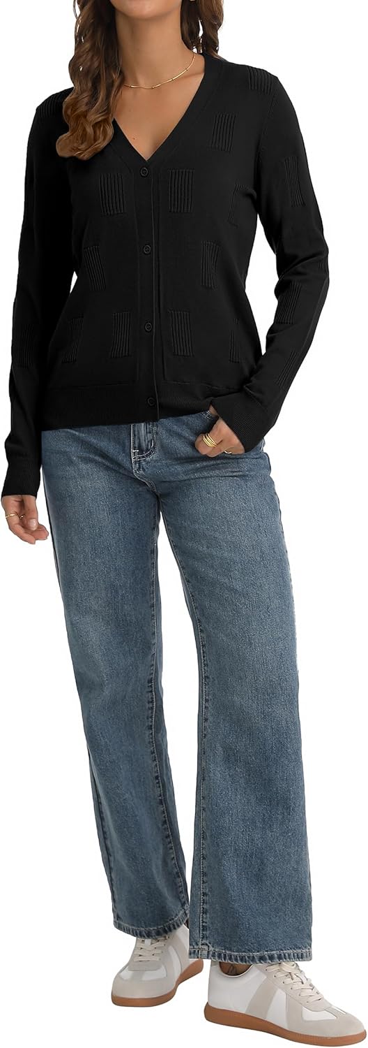 Women's Lightweight Ribbed Knit Cardigan Sweater V Neck Button Down Long Sleeve Soft Dressy Casual Layering Top - Image 5