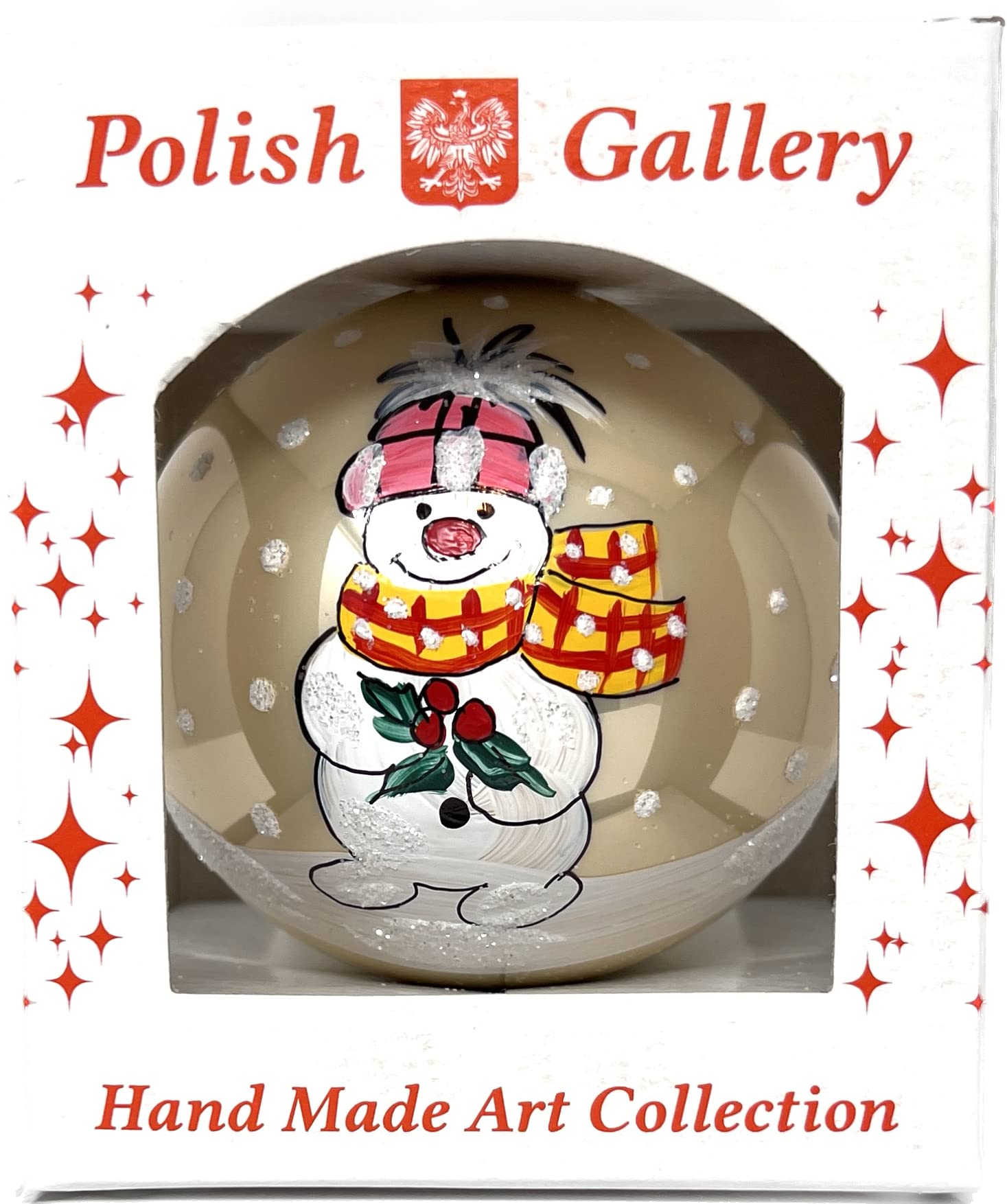 Adorno de Navidad, muñeco de nieve soplado bola de vidrio 3 pulgadas (crema 80 mm)
