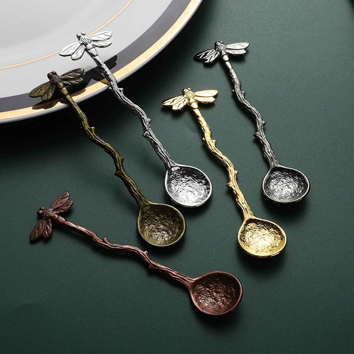 Spoons, Retro Dragonfly Spoon Coffee Spoon Teaspoon Stainless Steel Tableware Creative Sugar Spoon Tea Spoon Stir Bar, Dessert Spoon, Cake Spoon, Teaspoons