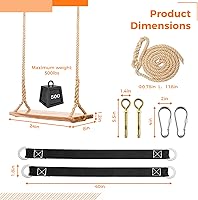 Vista 3 de Columpio de madera para árbol, columpio de madera para adultos/niños con capacidad de carga de 500 libras, asiento de columpio de madera
