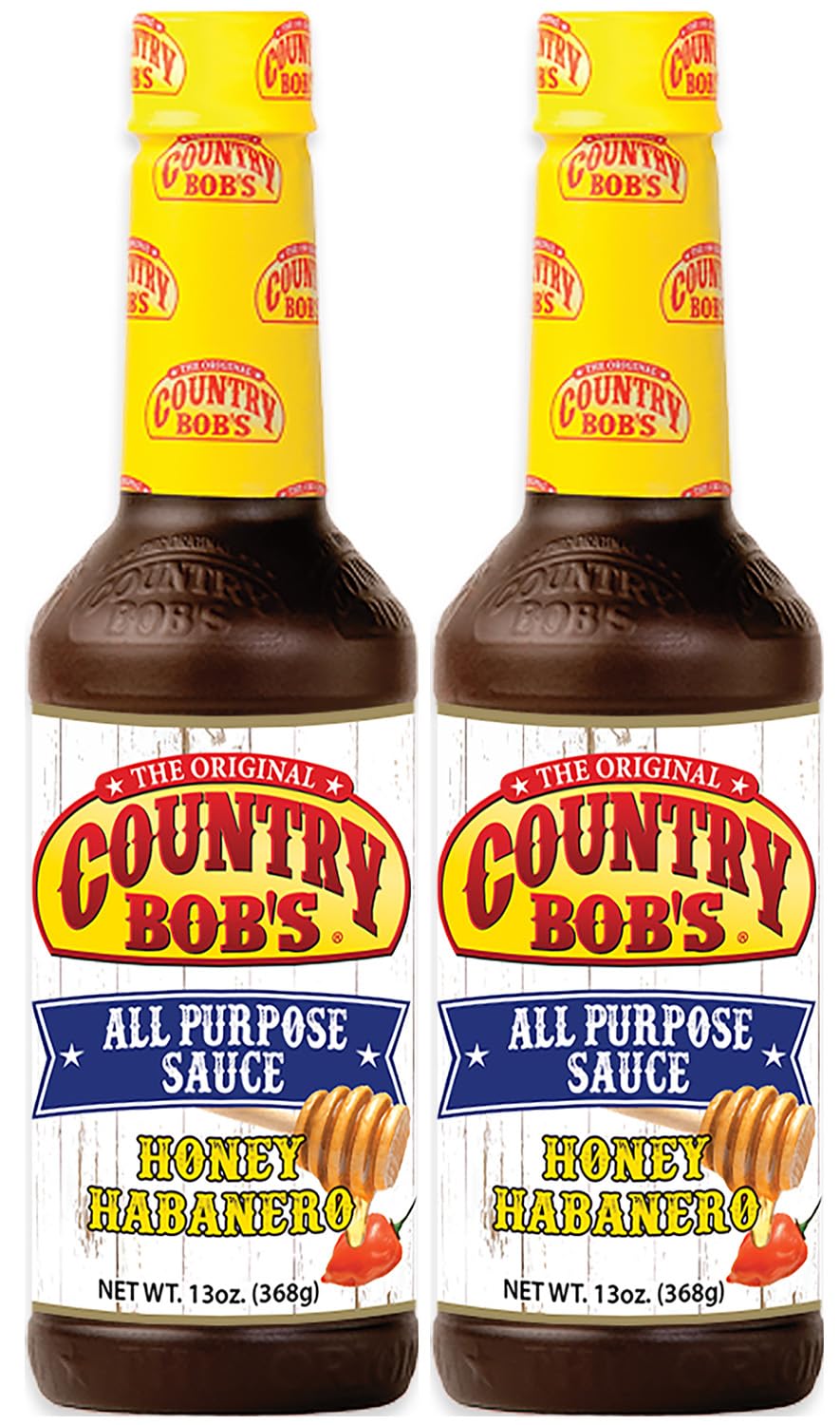 Country Bob's Honey Habanero All Purpose Sauce - Sweet Honey with Habanero Peppers, For Meat, Chicken, Fish, Stir Fry Veggies, 13oz Each (2-Pack)
