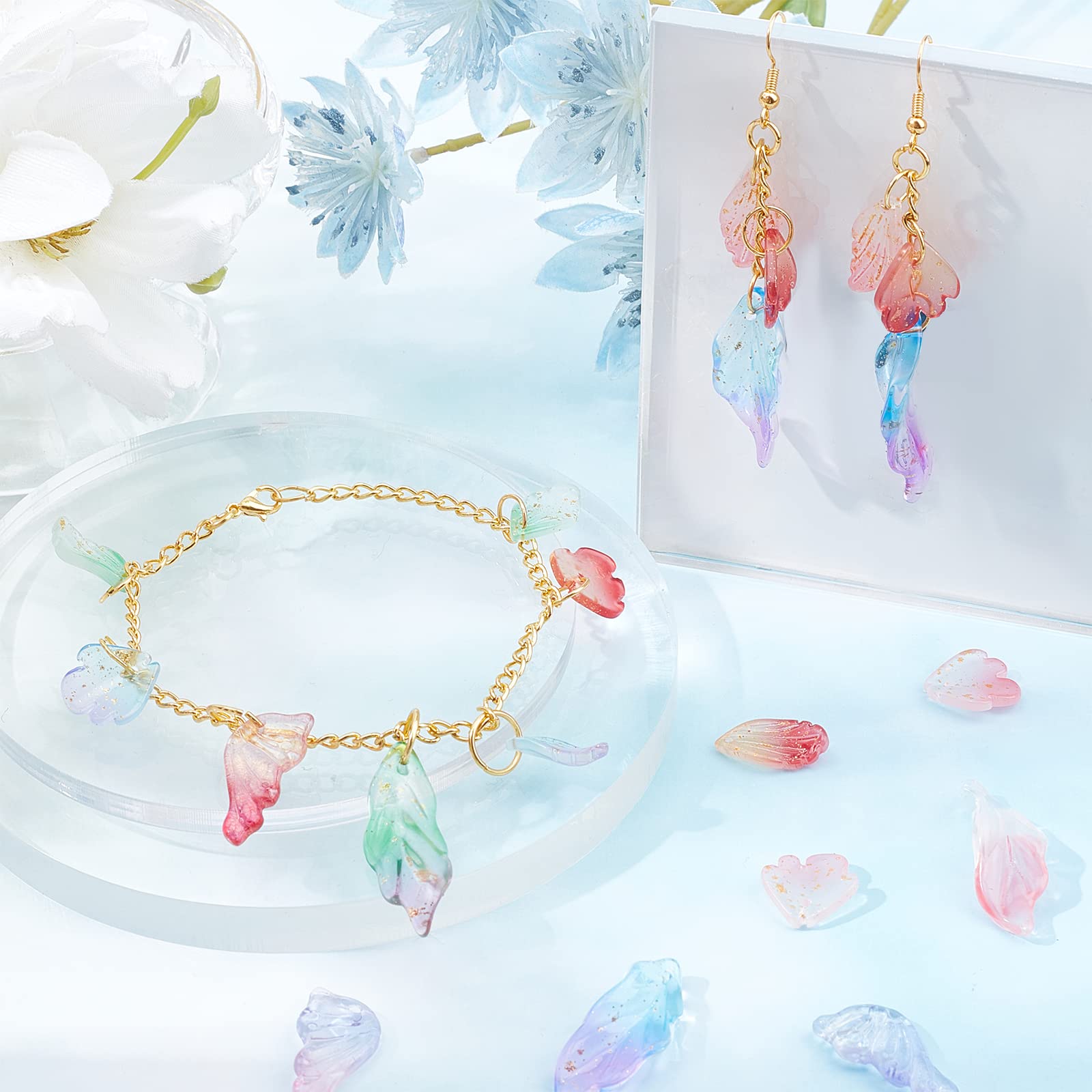 SUNNYCLUE 100 Stück Schmetterlings-Perlen Aus Glas Mit Glitzer – DIY Schmuckperlen Für Armbänder, Ohrringe & Halsketten | Inkl. Aufbewahrungsbox