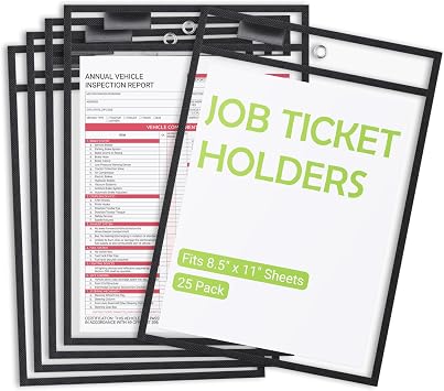 25 Pack Job Ticket Holders 10x13 Inches-Dry Erase Pockets Sleeves Shop Ticket Holder Reusable Plastic Pocket Protector Sleeves for Documents, Teacher Supplies