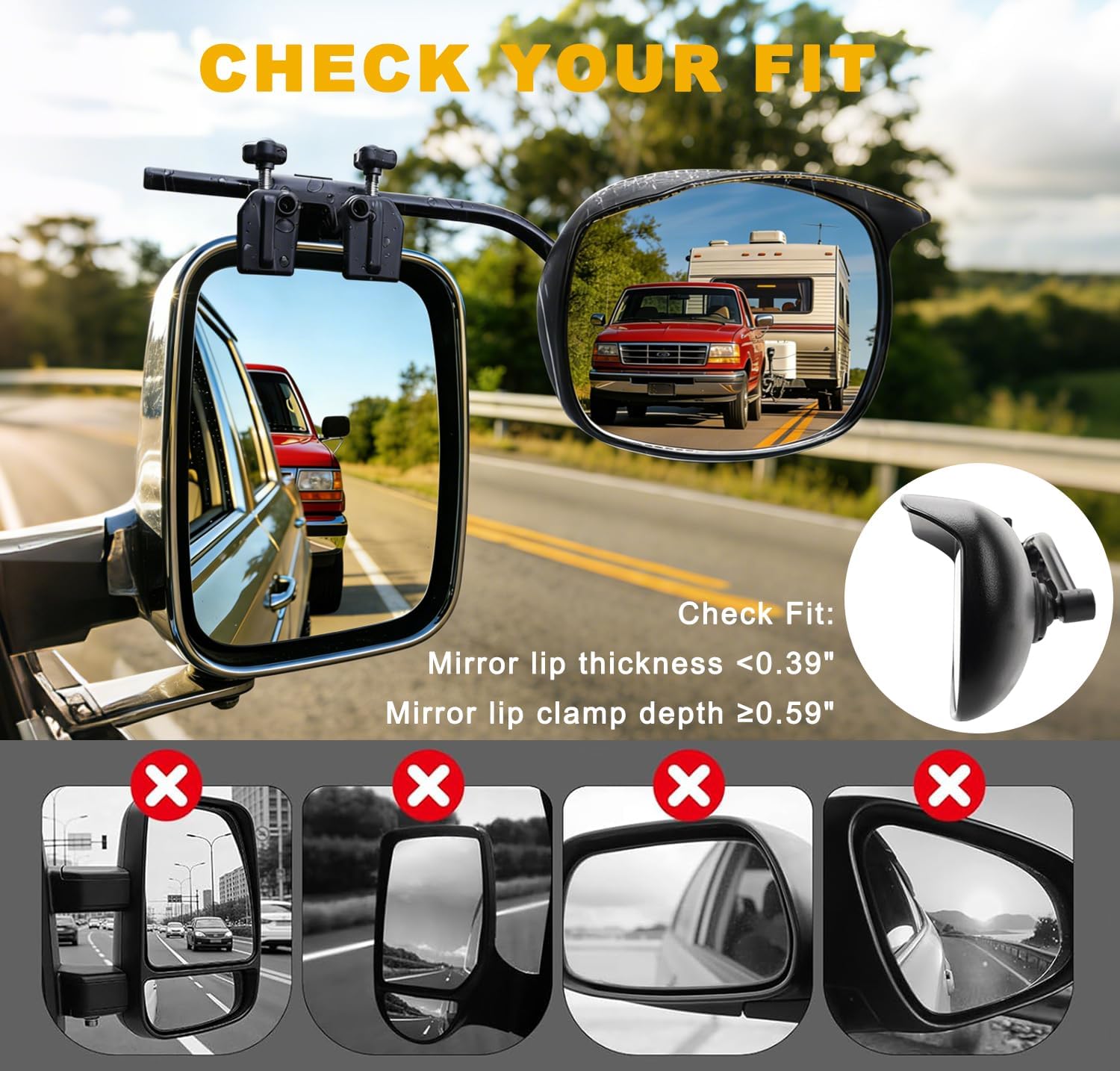 Rainproof Towing Mirrors Extensions, Side View Mirror Extender for Towing with Rain Guard, Waterproof Rearview Towing Mirrors for Car Truck Trailer RV SUV, 2 PCS