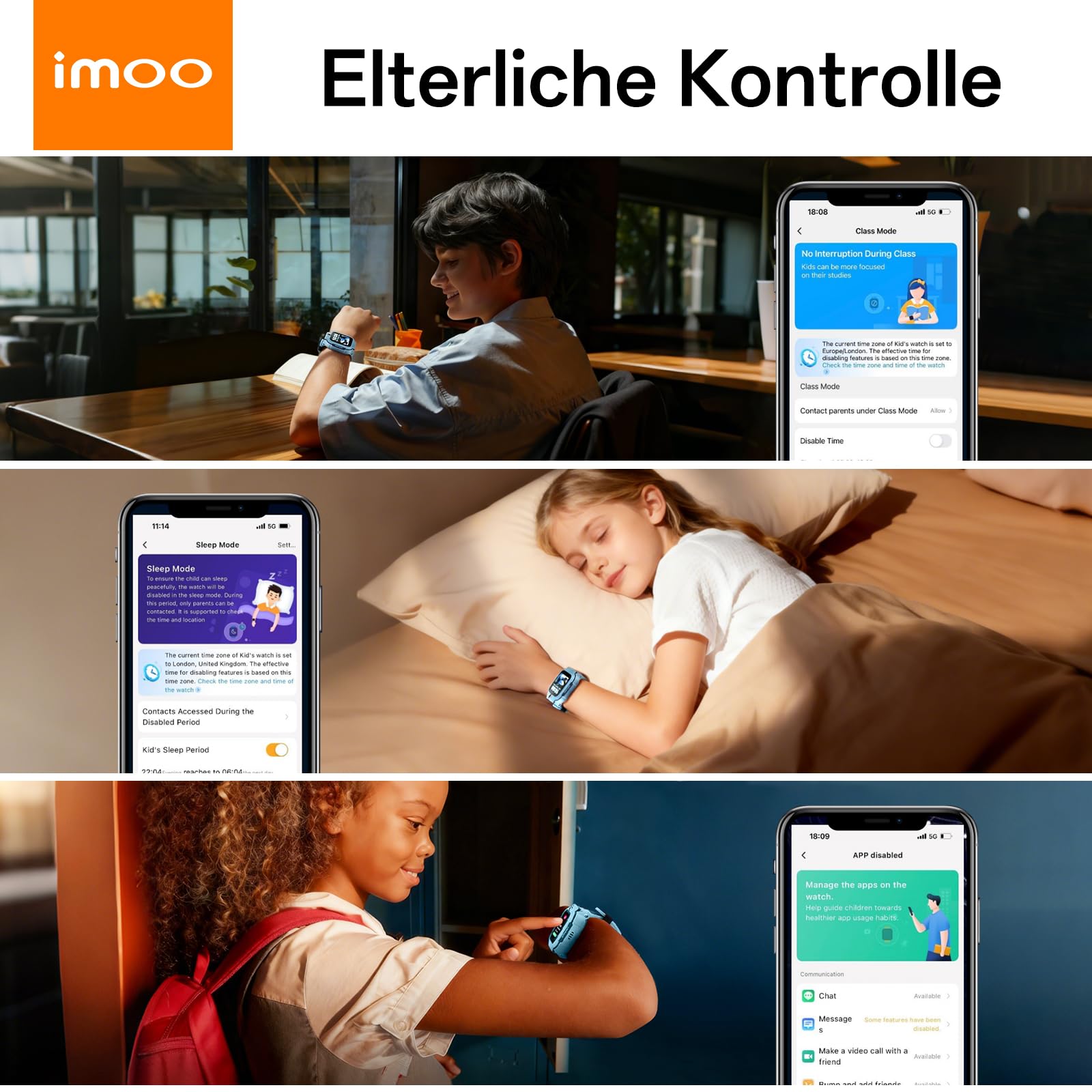 imoo Z3 Kinder-Smartwatch, 4G Sprachanruf, 1,5″ HD-Bildschirm, Wasserbeständig bis 20 m, 8 GB großer Speicher, Klassenmodus & Schlafmodus mit Zubehörset(Blau)