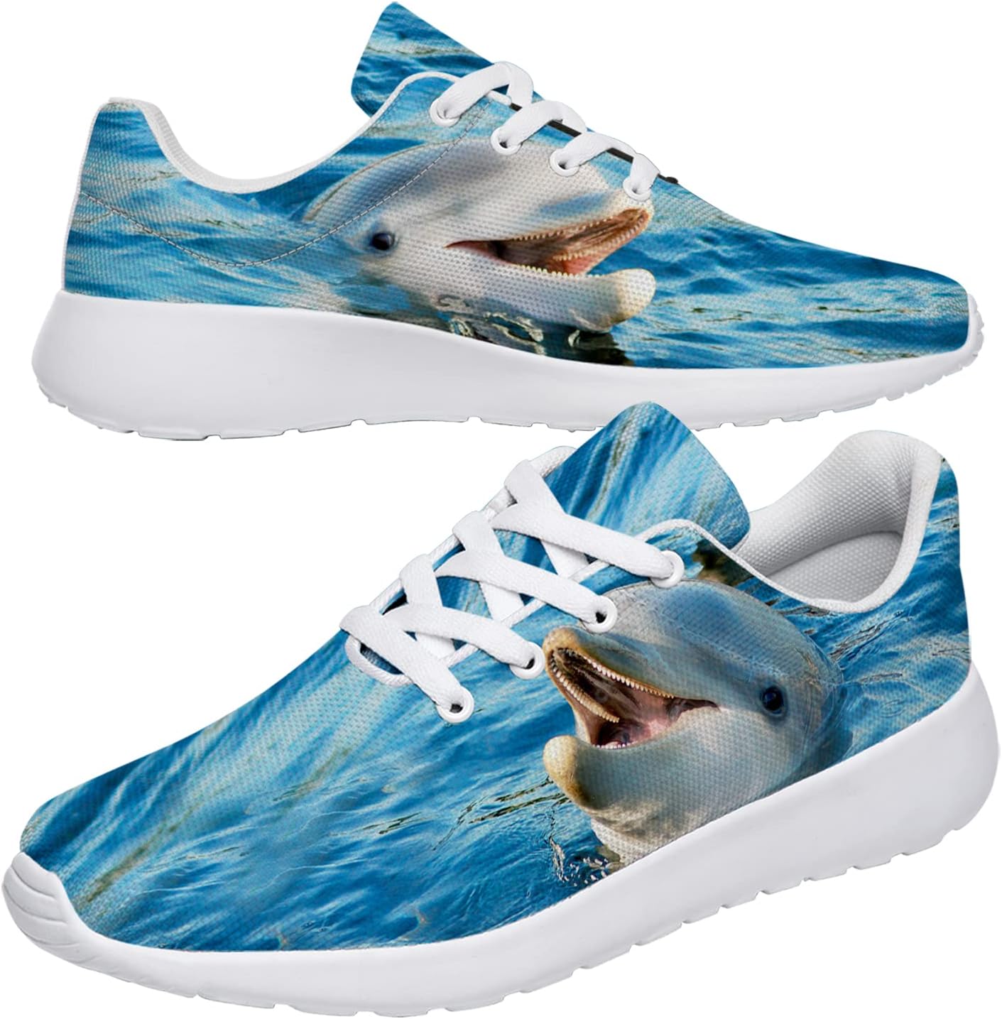 Women's Men's Blue Dolphin Print Sneakers Lightweight