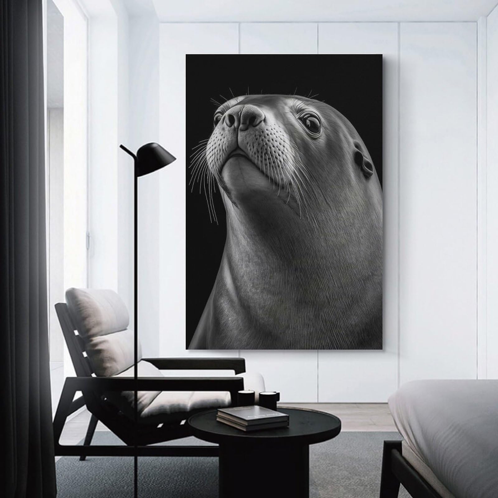 Junmoney Unframe-Style-17-1 Portrait Of A Sea Lion Decorative Wall Artwork, 08X12inch(20X30cm), For Home Lounge, Bedroom Or Reading Nook, Easy Decor For Gallery Walls