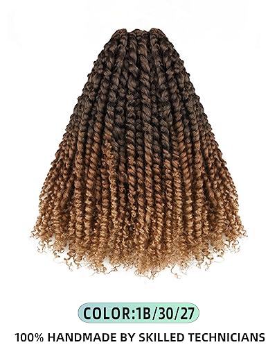 Miniatura 3 de Paquete de 8 paquetes de cabello de ganchillo Passion Twist de 14 pulgadas para mujeres negras y niños, 3 tonos degradado negro a rubio marrón,