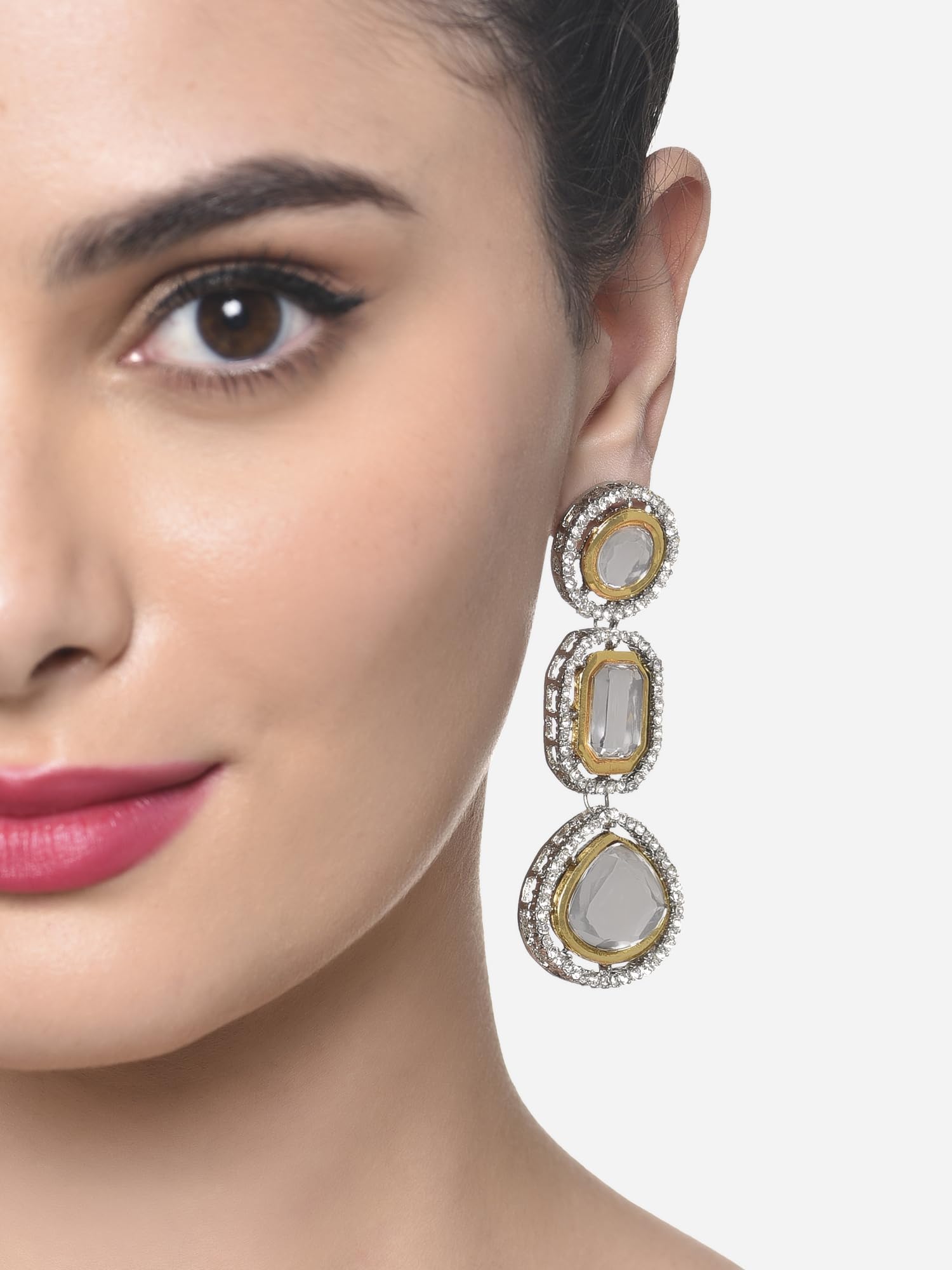 Two Tone Stones & Austrian Diamonds Dangle Earring - ZPFK16497