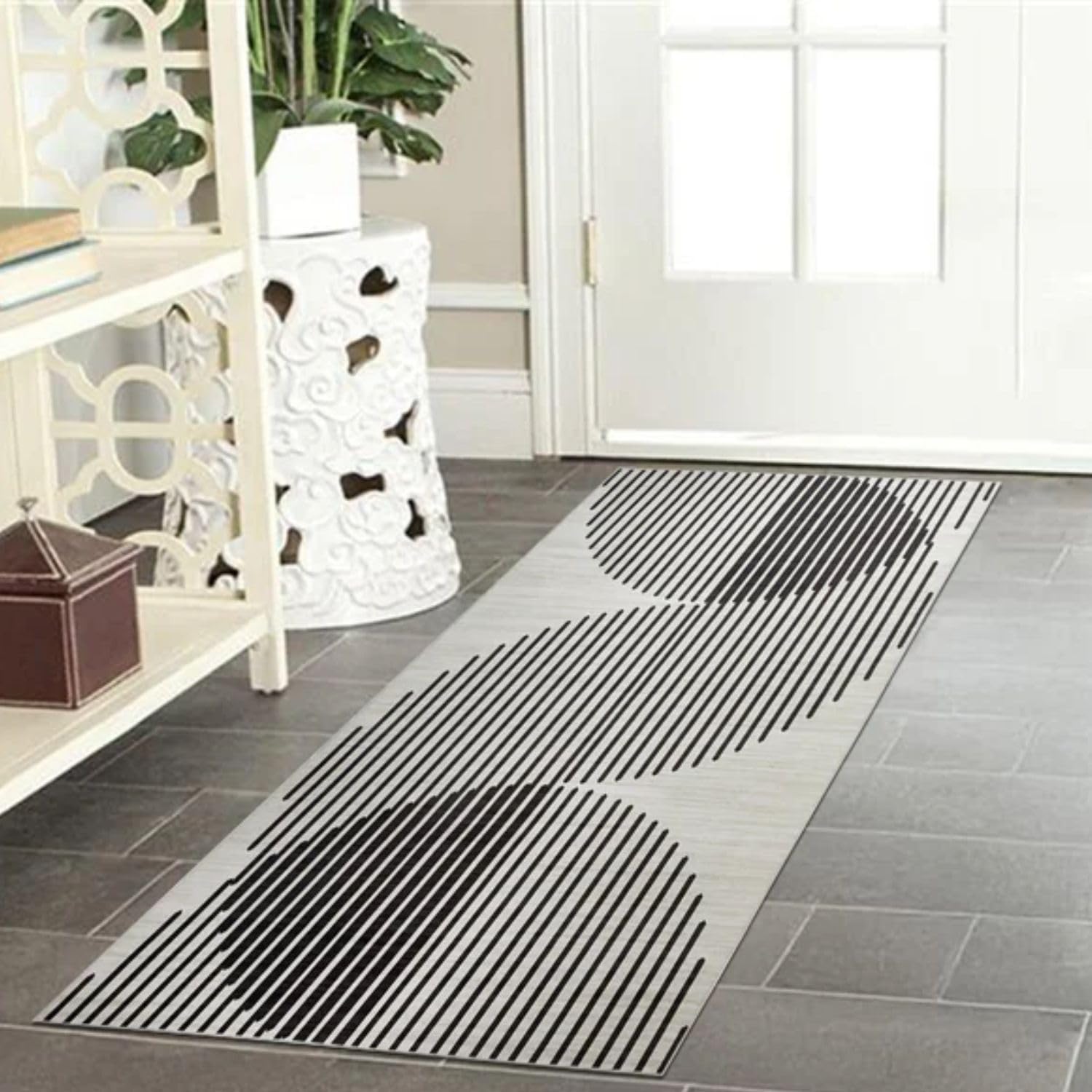 BedLooms Runner Rugs for Hallway Non-Slip Entryway Bedside Rugs 60x110 cm Geometric Boho Pattern Printed Design Black and White bedroom Living Room Rug (Jett)