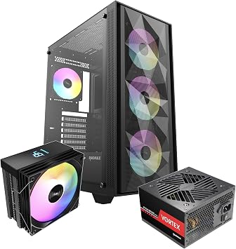 RAIDMAX V ARGB ATX Mid Tower Gaming Bundle, Mesh High-Airflow Front Panel, 4X 120mm ARGB Fans, Tempered Glass Side Panel, Includes 700W PSU & Digital Temperature Display Air Cooler V217BF Bundle