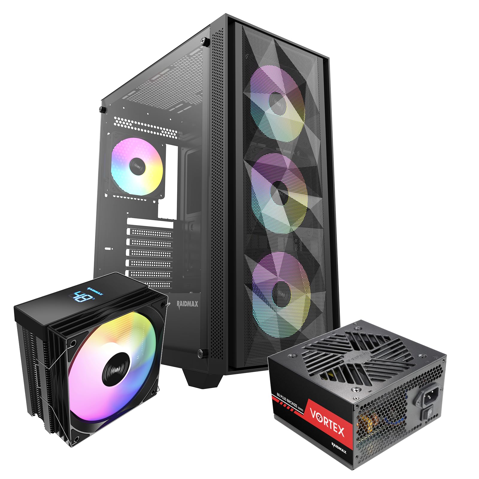 RAIDMAX V217 ATX Mid Tower Mesh Gaming PC Case, High Airflow Front Panel Design, 4X 120mm ARGB Fans Pre-Installed, Tempered Glass Side Panel, Supports 305mm GPU / 240mm Radiator (Black Bundle)-image-43
